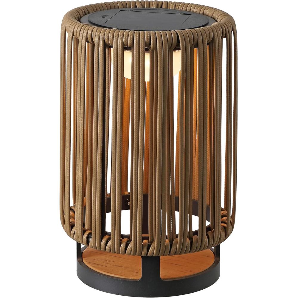 imageJONATHAN Y JYL2603B Sawara 2559quot Modern Minimalist Faux Rattan Integrated IndoorOutdoor LED Solar Powered Lantern Coastal Transitional Contemporary Patio Porch Backyard NaturalNatural