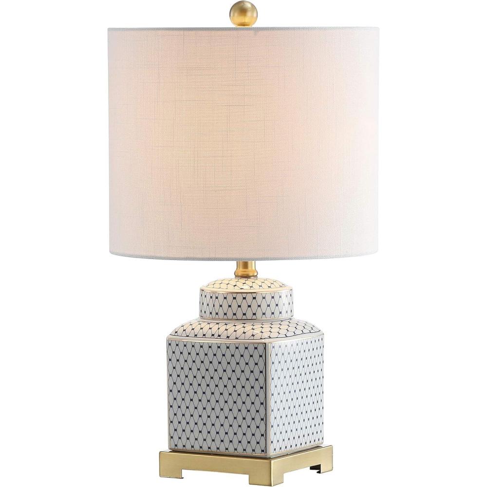 imageJONATHAN Y JYL3043A Cleo 215quot CeramicMetal Ginger Jar LED Table Lamp ContemporaryTransitional for Bedroom Living Room Office College Dorm Coffee Table Bookcase WhiteNavy