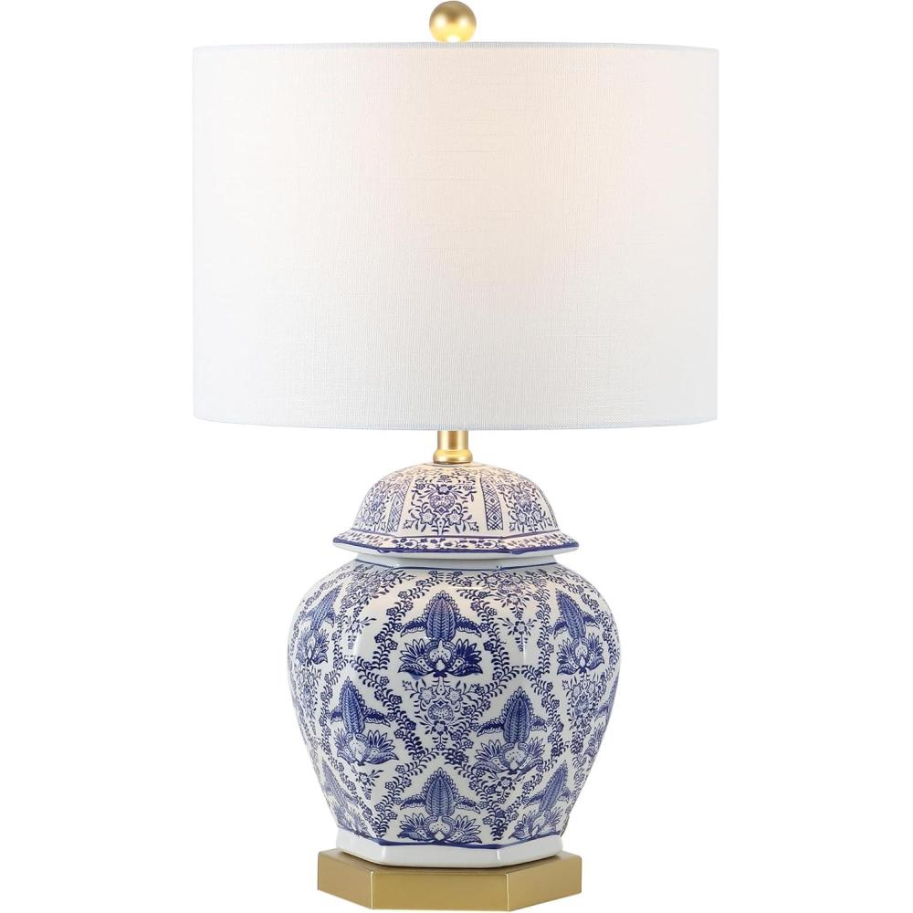 imageJONATHAN Y JYL3051A Gretchen 25quot Ginger Jar CeramicMetal LED Table Lamp Classic Traditional Bedside Desk Nightstand Lamp for Bedroom Living Room Office College Bookcase LED Bulb Included BlueWhite