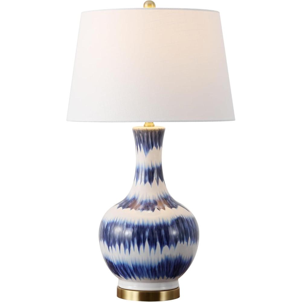 imageJONATHAN Y JYL3054A Tucker 305quot Striped CeramicMetal LED Table Lamp Contemporary Transitional Bedside Desk Nightstand Lamp for Bedroom Living Room Office College Bookcase LED Bulb Included GreenBlue