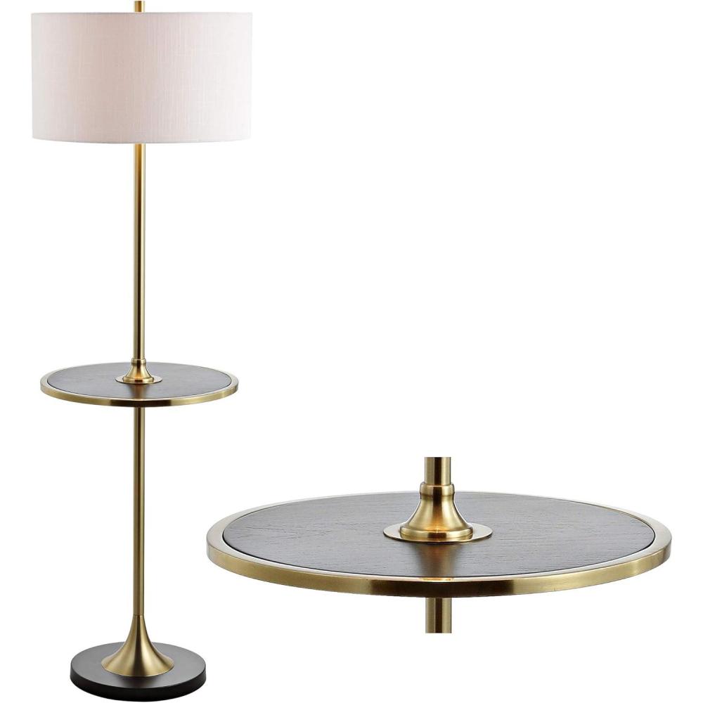 imageJONATHAN Y JYL3056A Luce 59quot MetalWood LED Floor Lamp with Table ContemporaryTransitional for Bedrooms Living Room Office Reading BlackBrass