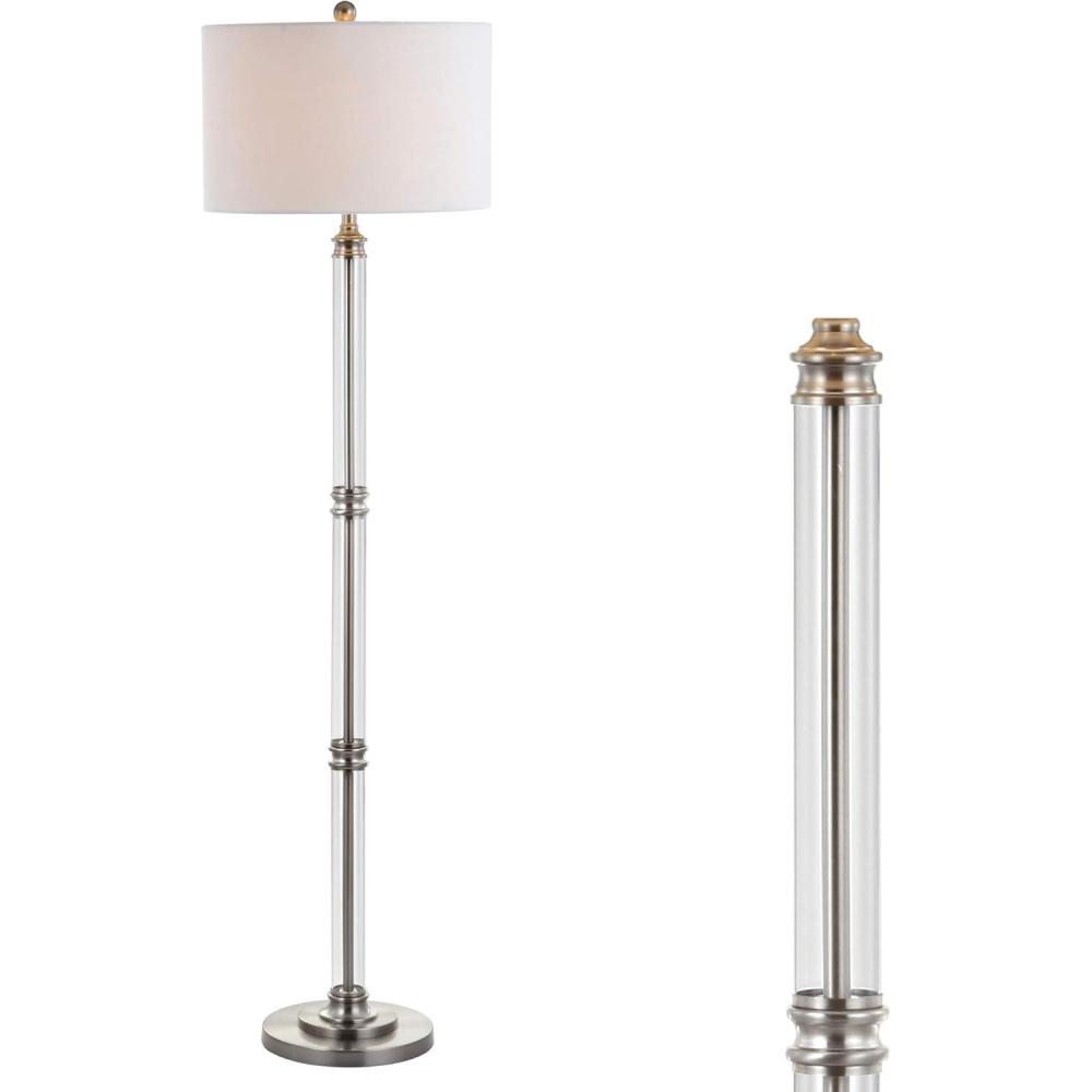 imageJONATHAN Y JYL3058A Ralph 60quot MetalGlass Floor Lamp Contemporary Modern Transitional Elegant Office Living Room Family Room Dining Room Bedroom Hallway Foyer Polished NickelClear