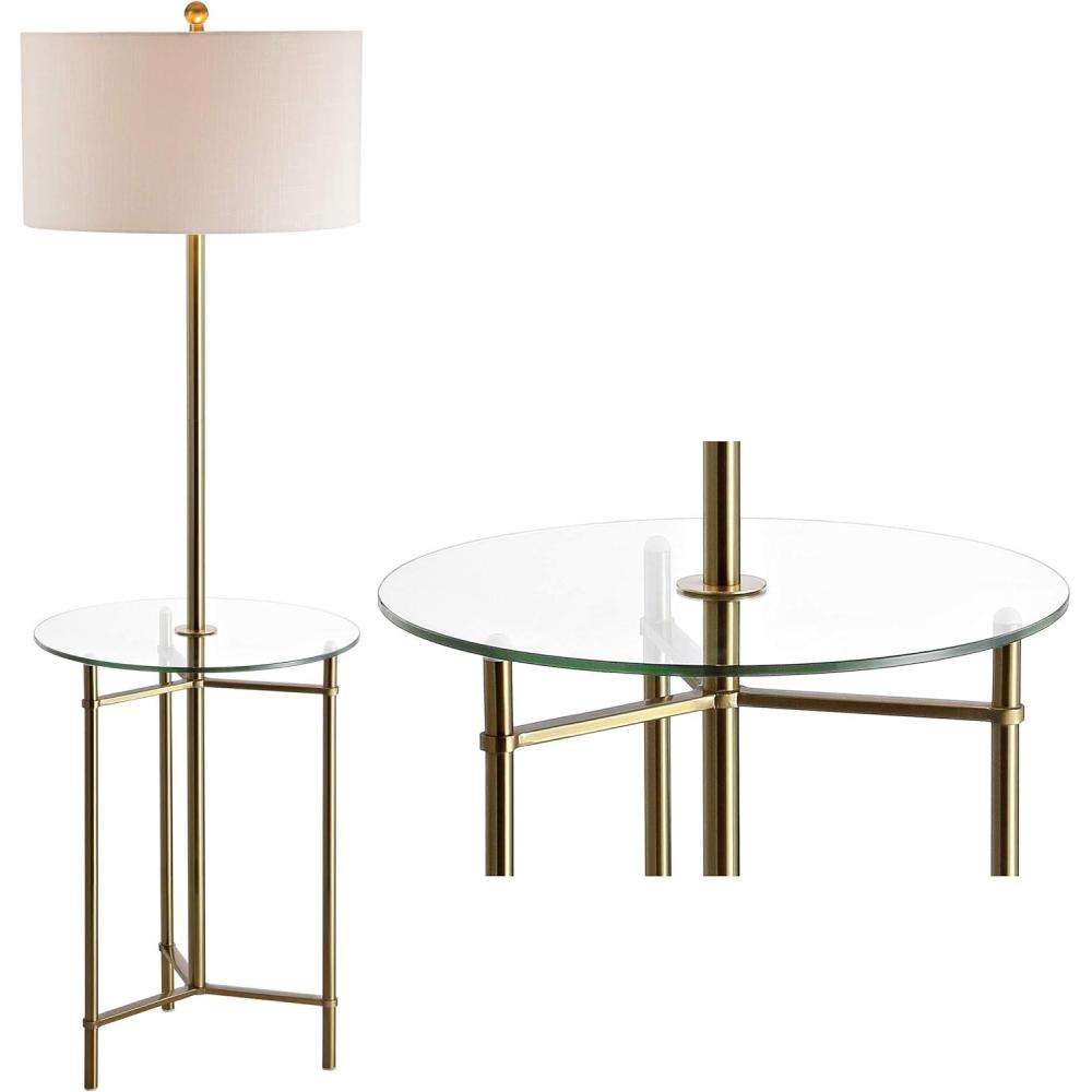 imageJONATHAN Y JYL3059A Charles 59quot MetalGlass LED Side Table and Floor Lamp ContemporaryTransitional for Bedrooms Living Room Office Reading Brass