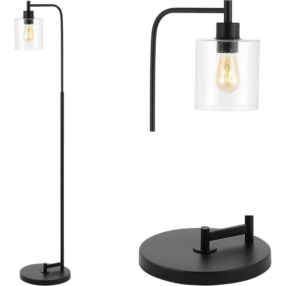imageJONATHAN Y JYL3079A Axel Modern 60quot IronSeeded Glass Farmhouse Industrial LED Floor Lamp Industrial Rustic Farmhouse Bohemian Transitional Office Living Room Dining Room Bedroom Black