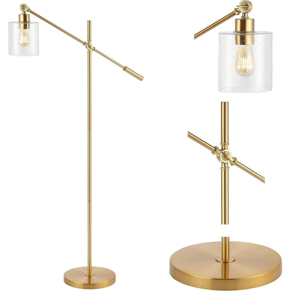 imageJONATHAN Y JYL3081A Kathryn Classic 60quot IronSeeded Glass Adjustable Head Modern LED Floor Lamp Industrial Rustic Farmhouse Bohemian Transitional Office Living Room Bedroom Foyer Brass Gold