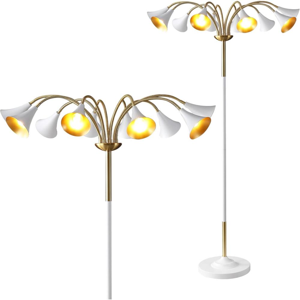 imageJONATHAN Y JYL3096B Vivian 61quot 10Light MidCentury Modern Iron Medusa Multi Head LED Floor Lamp for Bedroom Living Room Office BlackBrass GoldWhiteBrass Gold