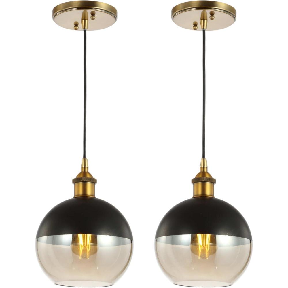 imageJONATHAN Y JYL3513A Nixon 75quot Adjustable Drop Globe MetalGlass LED Pendant Contemporary Transitional Dimmable Dining Room Living Room Kitchen Foyer Bedroom Hallway Brass GoldBlackSet of 2