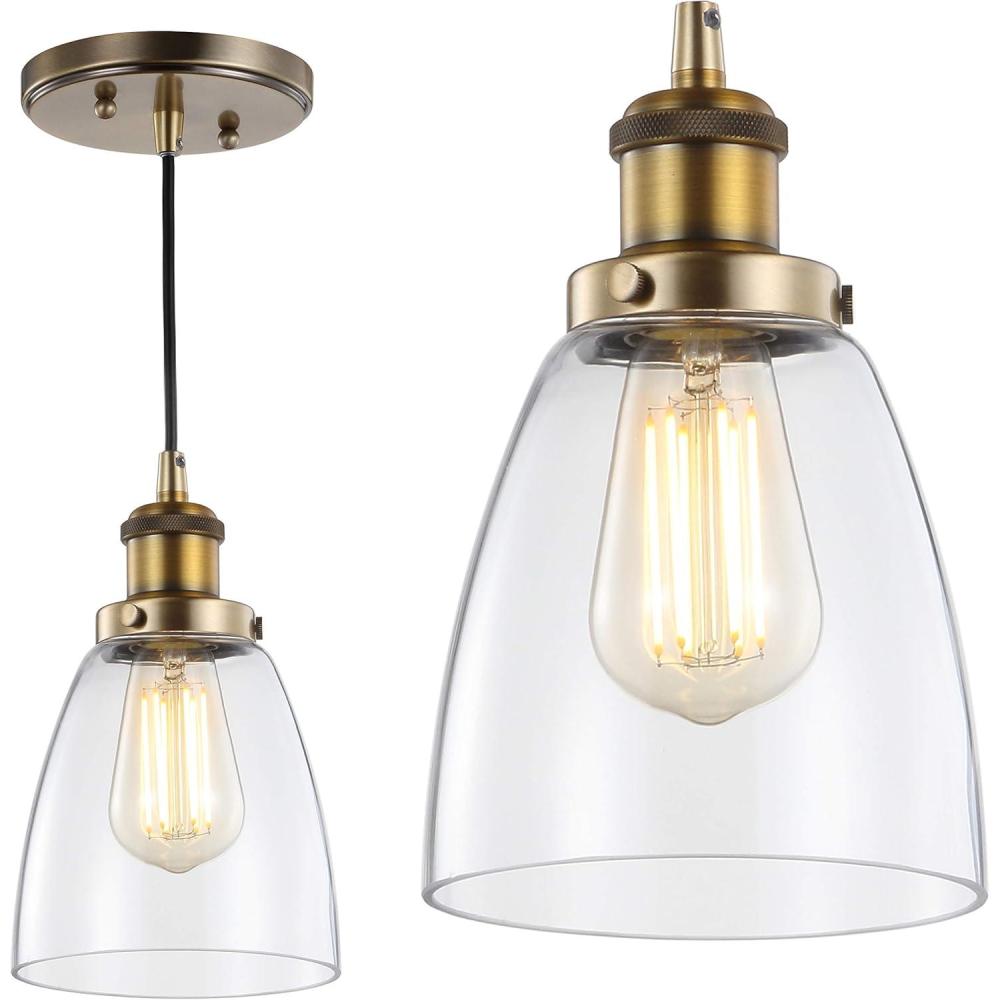 imageJONATHAN Y JYL3518A Cleo 55quot Adjustable MetalGlass LED Pendant Contemporary Transitional Dimmable Dining Room Living Room Kitchen Foyer Bedroom Hallway ChromeBrass Gold