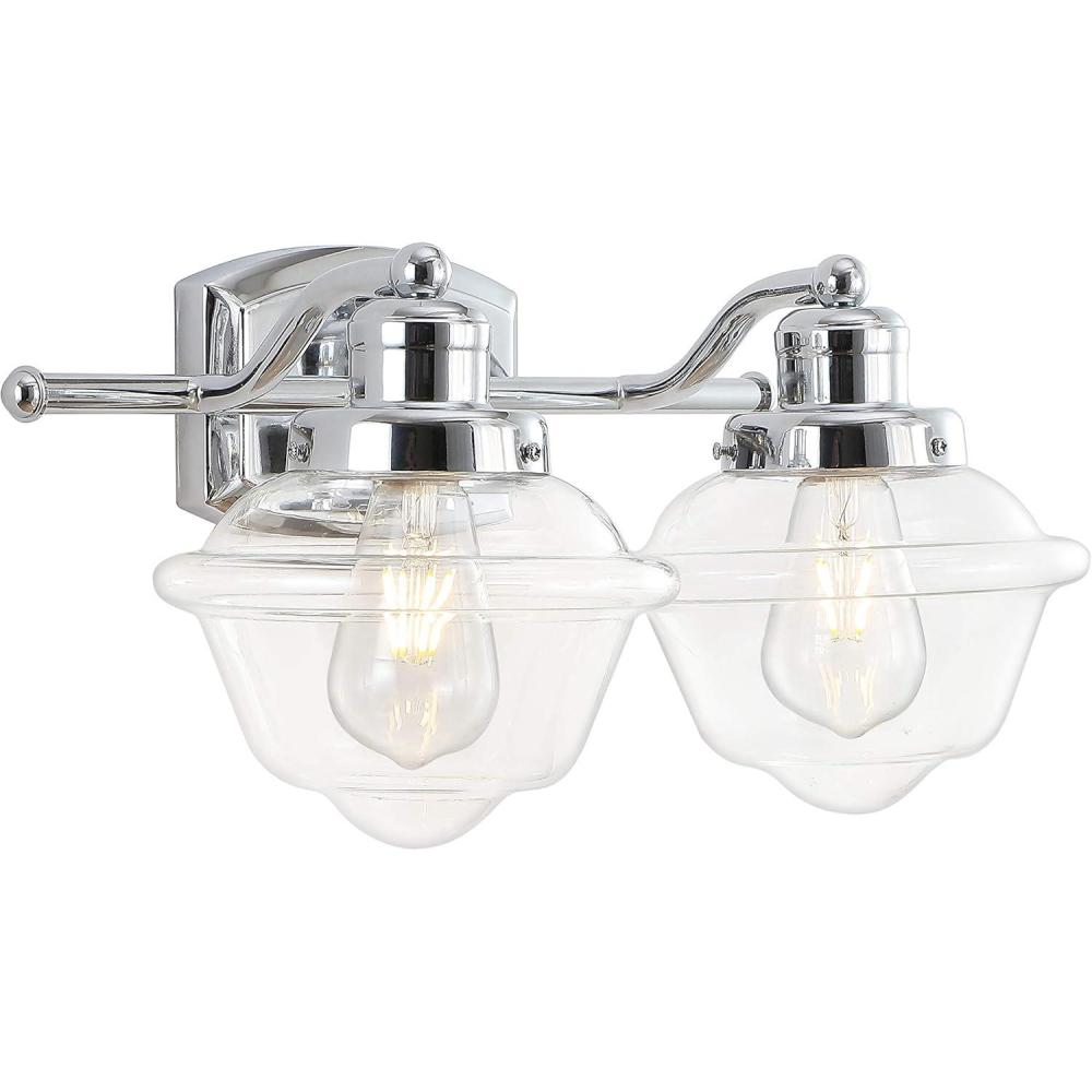 imageJONATHAN Y JYL3530A Orleans 7quot 1Light IronGlass Schoolhouse Coastal Cottage LED Vanity Light French Country 2700K LED 4W Bulb Entryway Lobby Kitchen Bathroom Bedroom Hallway Chrome2 Bulb