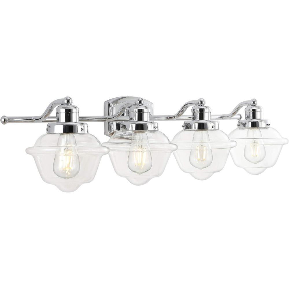 imageJONATHAN Y JYL3530A Orleans 7quot 1Light IronGlass Schoolhouse Coastal Cottage LED Vanity Light French Country 2700K LED 4W Bulb Entryway Lobby Kitchen Bathroom Bedroom Hallway Chrome4 Bulb