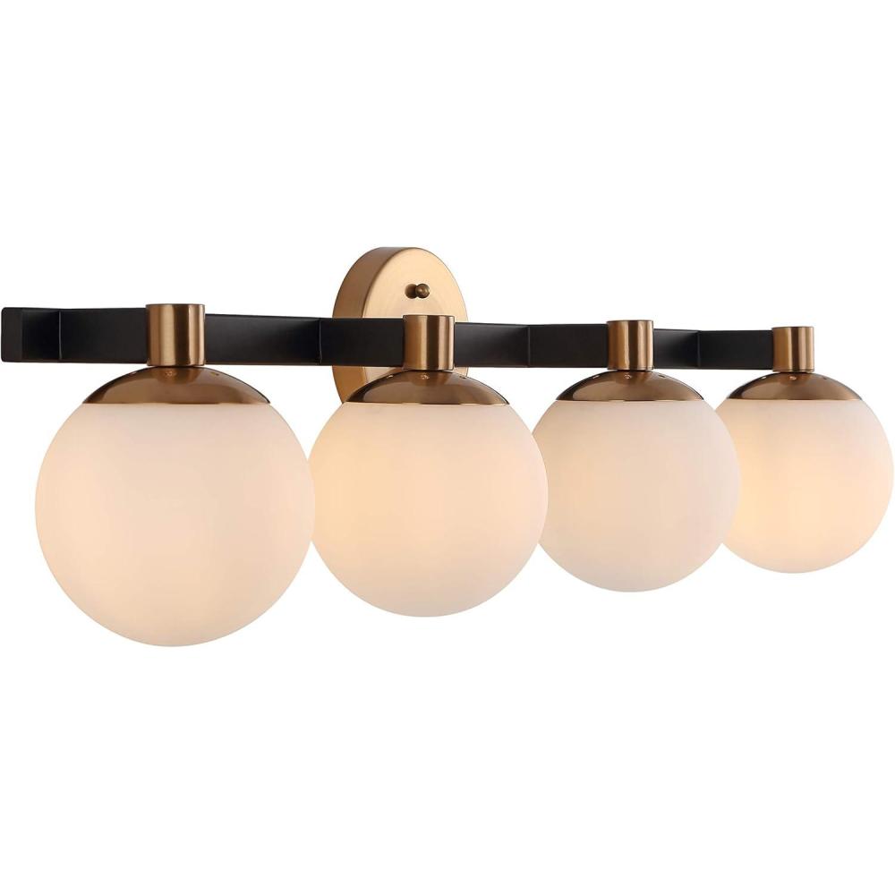 imageJONATHAN Y JYL3543A Modernist Globe 34quot 4Light MetalFrosted Glass Modern Contemporary LED Vanity Midcentury Glam 2700K LED 4W Bulbs Entryway Lobby Kitchen Bathroom Bedroom Hallway Brass Gold4 Bulb