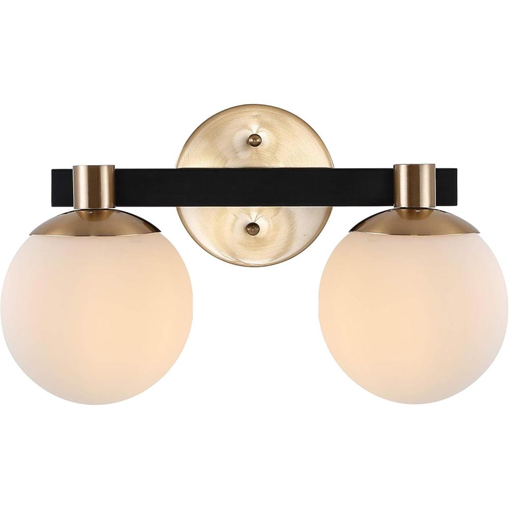 imageJONATHAN Y JYL3543A Modernist Globe 34quot 4Light MetalFrosted Glass Modern Contemporary LED Vanity Midcentury Glam 2700K LED 4W Bulbs Entryway Lobby Kitchen Bathroom Bedroom Hallway Brass Gold2 Bulb