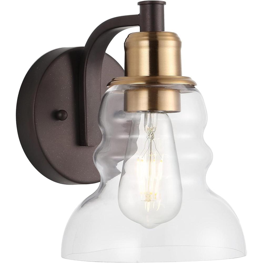 imageJONATHAN Y JYL3544A Manhattan Vintage 65quot 1Light Industrial Rustic LED Vanity Cottage Glam Transitional Bathroom Hallway Living Room Bedroom Mirror Cabinet Brass GoldOil Rubbed BronzeBrass GoldOil Rubbed Bronze