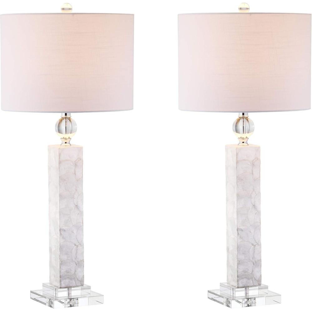 imageJONATHAN Y JYL4006ASET2 Set of 2 Table Lamps Bailey 32quot LED Seashell Table Lamp Coastal Contemporary Bedside Desk Nightstand Lamp for Bedroom Living Room Office College Bookcase White
