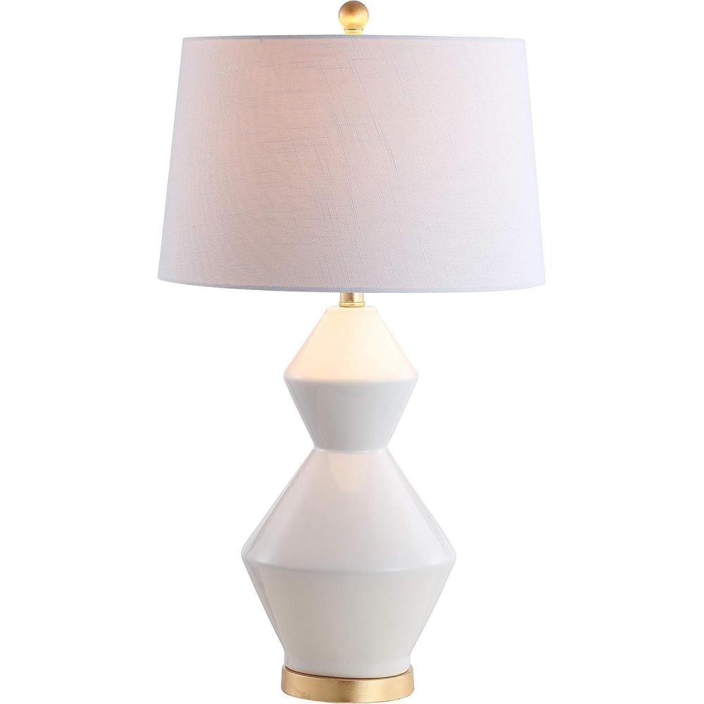 imageJONATHAN Y JYL4013A Alba 29quot Geometric CeramicMetal LED Table Lamp Contemporary Transitional Bedside Desk Nightstand Lamp for Bedroom Living Room Office College Bookcase WhiteGold LeafWhiteGold Leaf