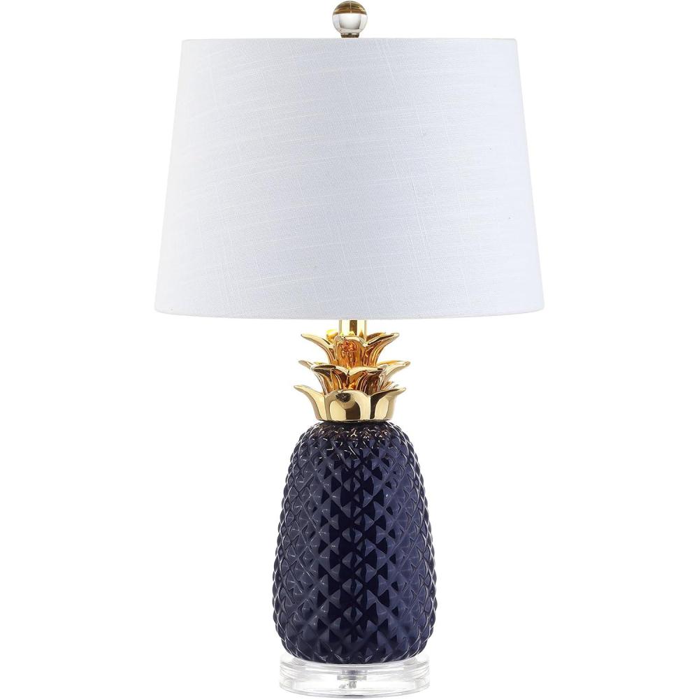 imageJONATHAN Y JYL4019A Pineapple 23quot Ceramic LED Table Lamp Contemporary Transitional Bedside Desk Nightstand Lamp for Bedroom Living Room Office College Bookcase LED Bulb Included NavyGoldNavyGold