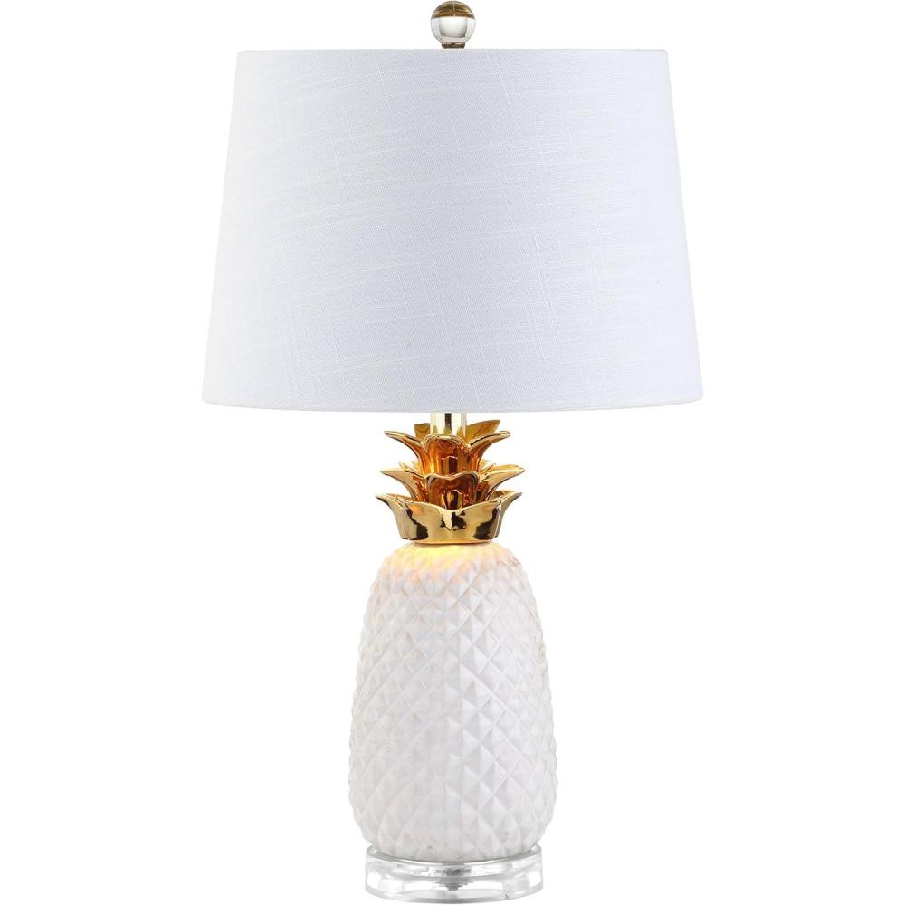 imageJONATHAN Y JYL4019A Pineapple 23quot Ceramic LED Table Lamp Contemporary Transitional Bedside Desk Nightstand Lamp for Bedroom Living Room Office College Bookcase LED Bulb Included NavyGoldWhiteGold