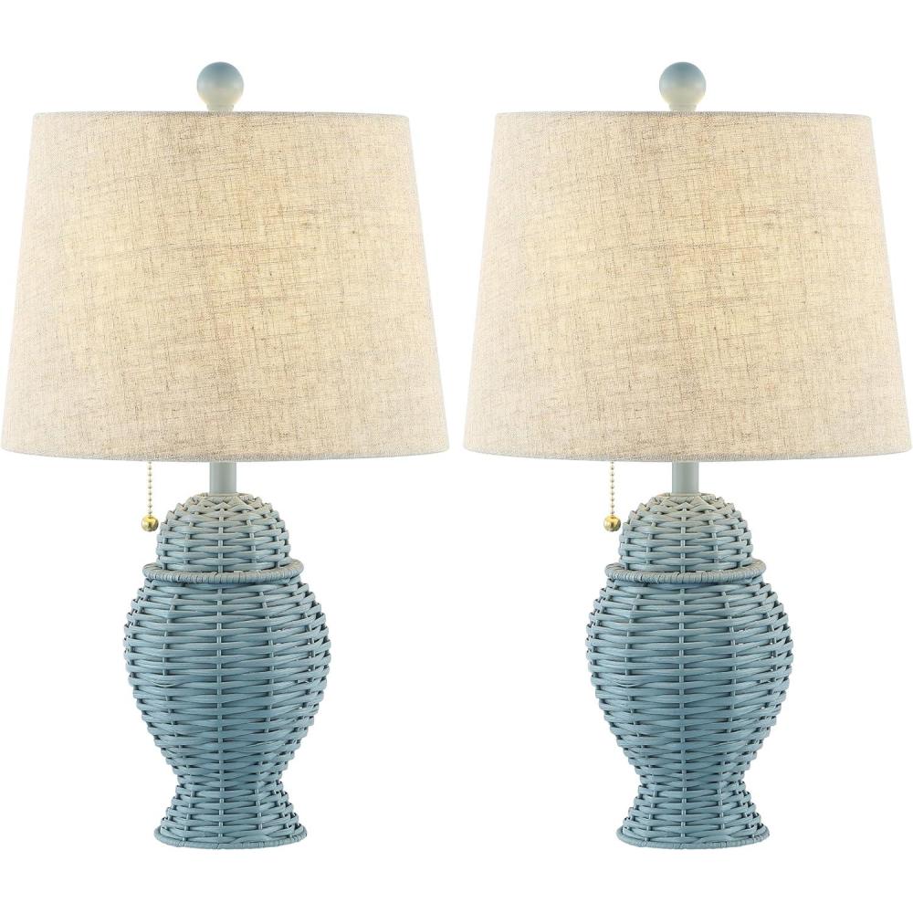 imageJONATHAN Y JYL4041CSET2 Margie Wicker 205quot Bohemian Rustic Iron LED Table Lamp Farmhouse Coastal Traditional Living Room Dining Room Bedroom Green Set of 2Blue