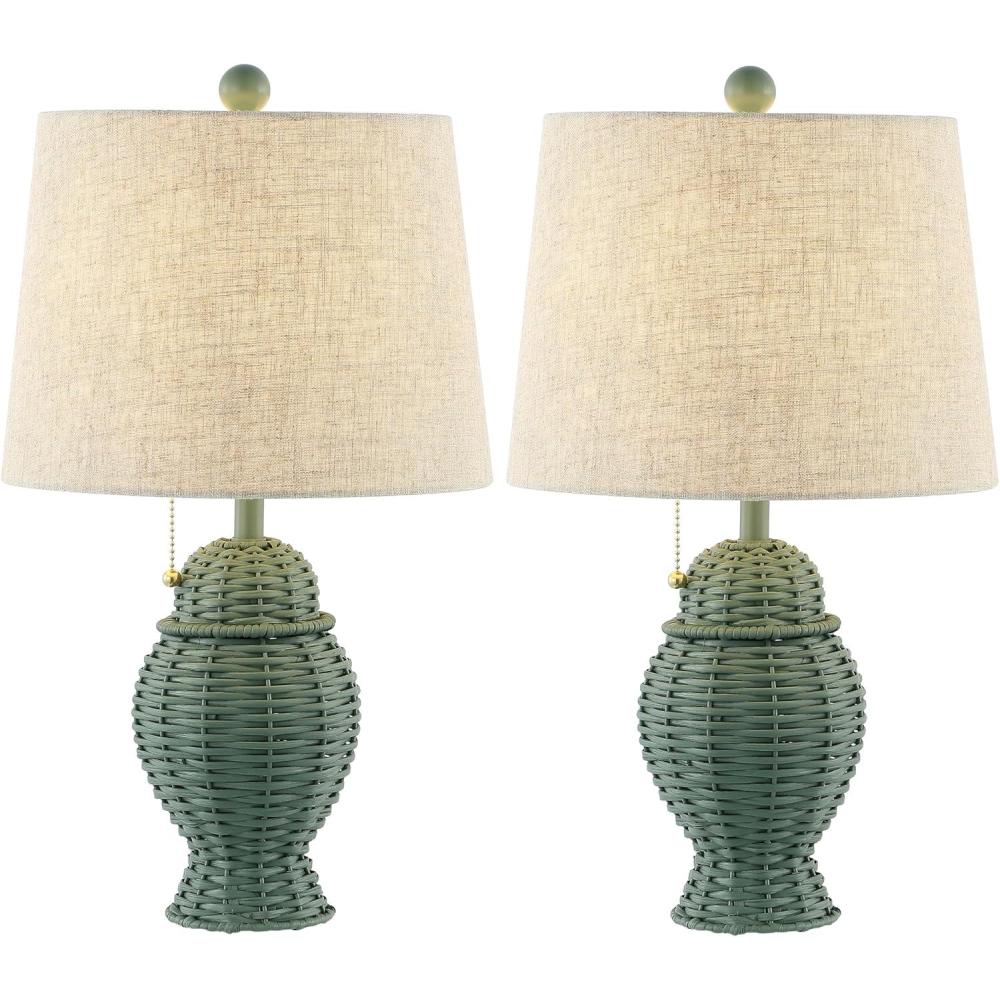 imageJONATHAN Y JYL4041CSET2 Margie Wicker 205quot Bohemian Rustic Iron LED Table Lamp Farmhouse Coastal Traditional Living Room Dining Room Bedroom Green Set of 2Green
