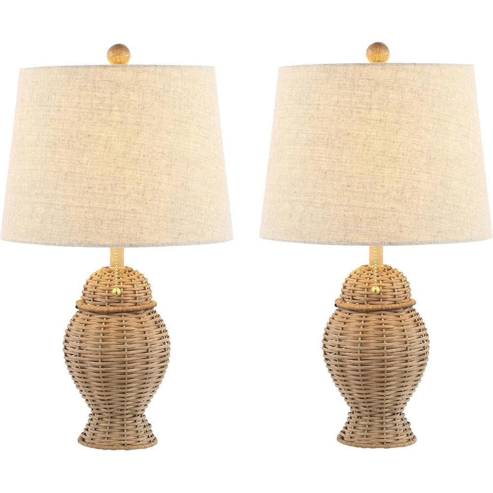 imageJONATHAN Y JYL4041CSET2 Margie Wicker 205quot Bohemian Rustic Iron LED Table Lamp Farmhouse Coastal Traditional Living Room Dining Room Bedroom Green Set of 2Natural