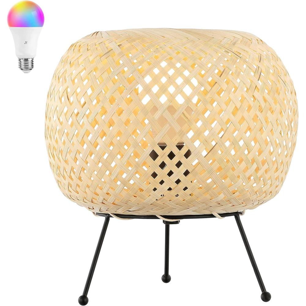 imageJONATHAN Y JYL4042A Palma 1075quot Bohemian Rustic IronRattan LED Mini Table Lamp with Smart Bulb Contemporary Coastal Bedside Desk Nightstand Lamp BlackBrown