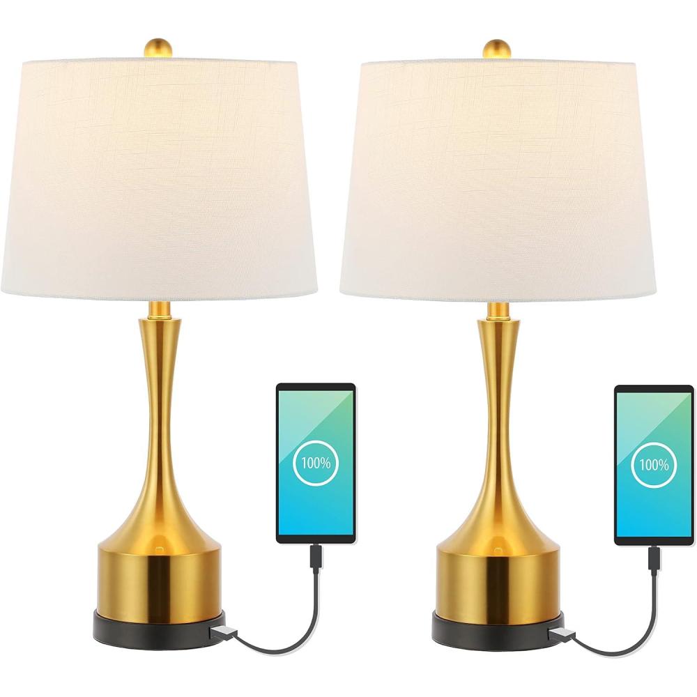 imageJONATHAN Y JYL4045CSET2 Cooper 26quot Farmhouse Iron LED Table Lamp with USB Charging Port Classic Bedside Desk Nightstand Lamp for Bedroom Living Room Office Oil Rubbed Bronze Set of 2Brass Gold