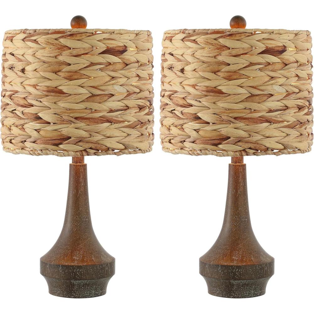 imageJONATHAN Y JYL4051ASET2 Theodore 21quot Rustic Farmhouse Handwoven RattanResin LED Table Lamp Southwestern Style Bohemian Traditional Living Room Dining Room Bedroom Brown Wood Finish Set of 2