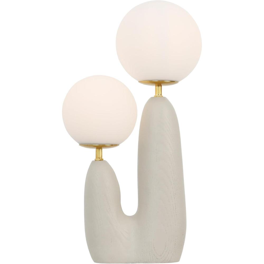 imageJONATHAN Y JYL4065A Oda 1775quot 2Light Modern Bohemian ResinIronFrosted Glass Danish Cactus LED Table Lamp Brown Wood Finish for Living Room Office BedroomAlmondBrass Gold