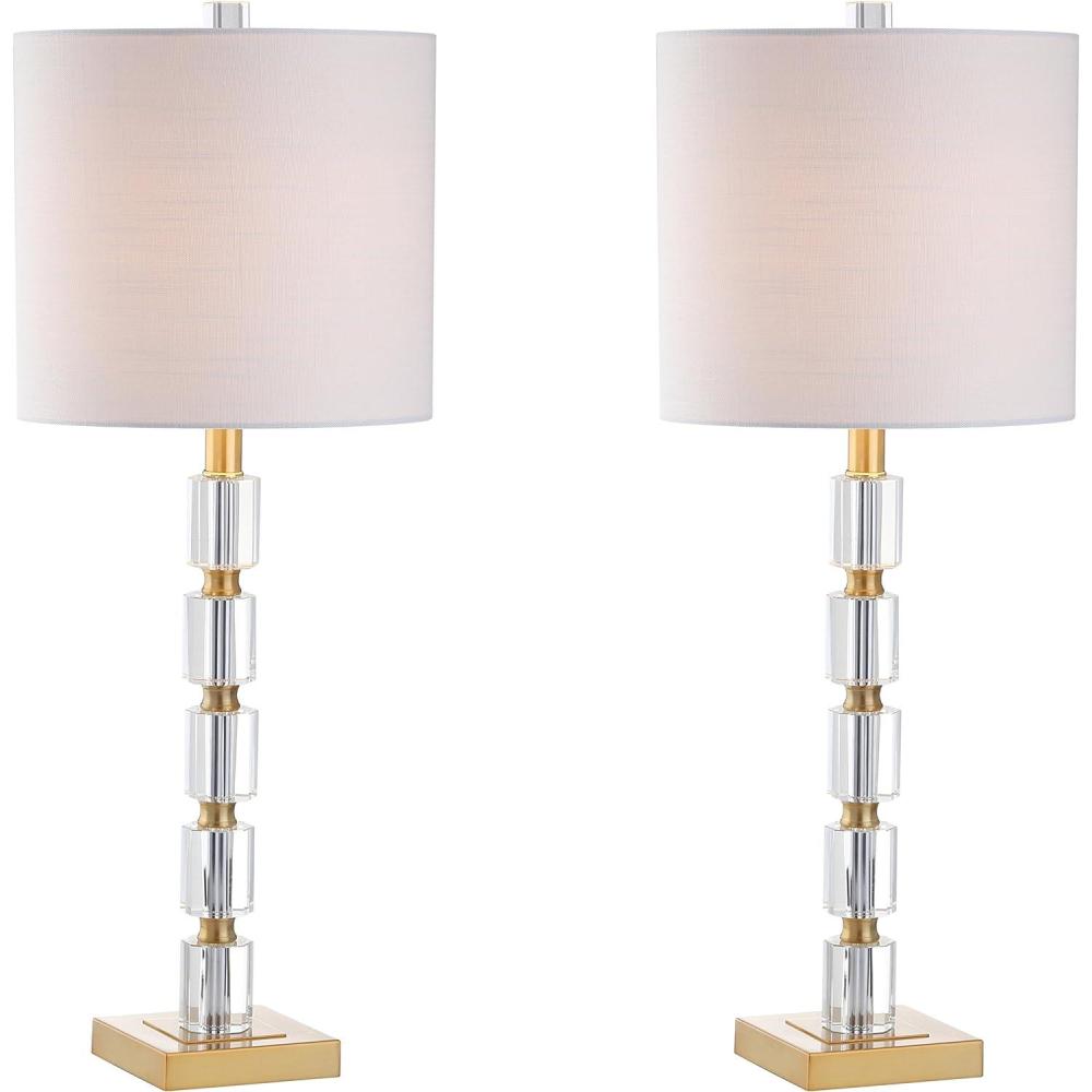imageJONATHAN Y JYL5001ASET2 Set of 2 Table Lamps Claire 285quot Crystal LED Table Lamp Glam Bedside Desk Nightstand Lamp for Bedroom Living Room Office College Bookcase ClearBrass Gold
