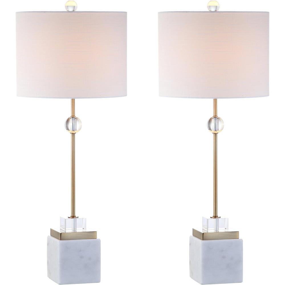 imageJONATHAN Y JYL5008ASET2 Set of 2 Table Lamps Dawson 30quot MarbleCrystal LED Table Lamp Modern Contemporary Bedside Desk Nightstand Lamp for Bedroom Living Room WhiteBrass Gold