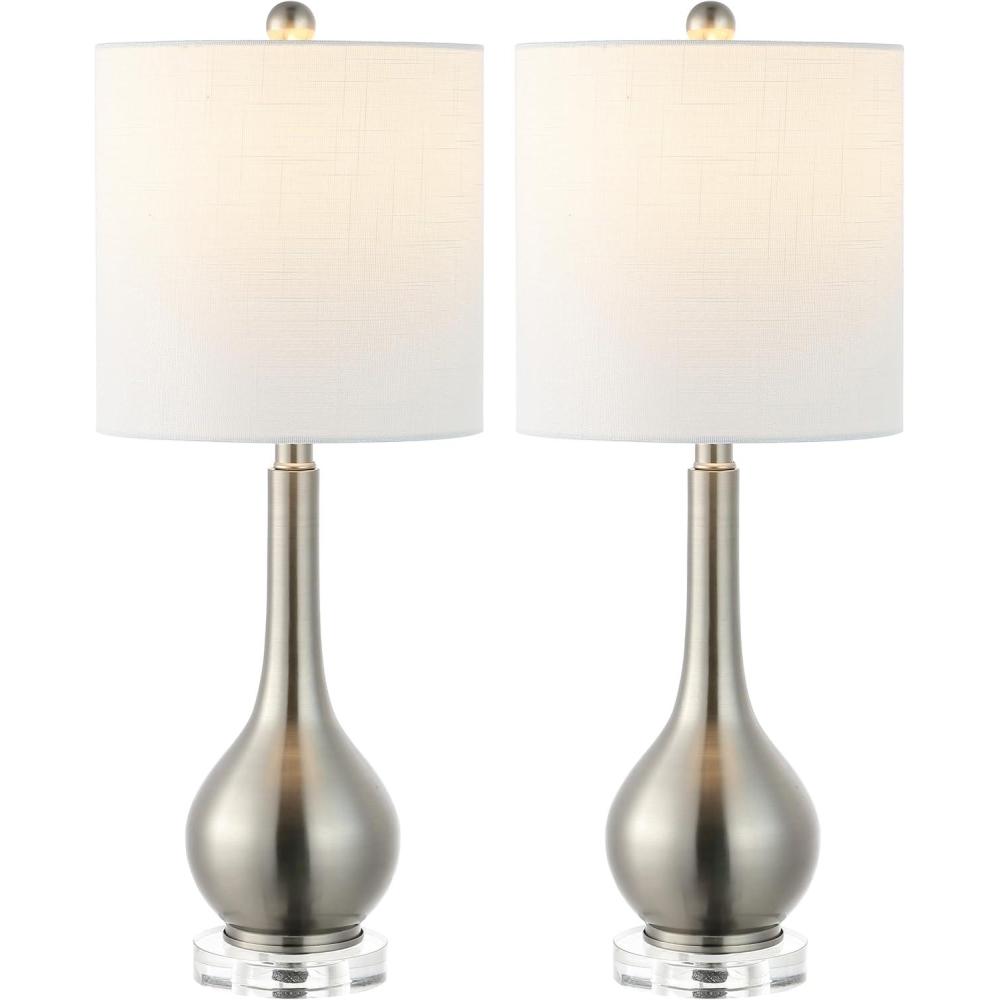 imageJONATHAN Y JYL5010A Dylan 25quot MetalCrystal Teardrop LED Table Lamp Contemporary Transitional Bedside Desk Nightstand Lamp for Bedroom Living Room Office College Bookcase Brass GoldNickel