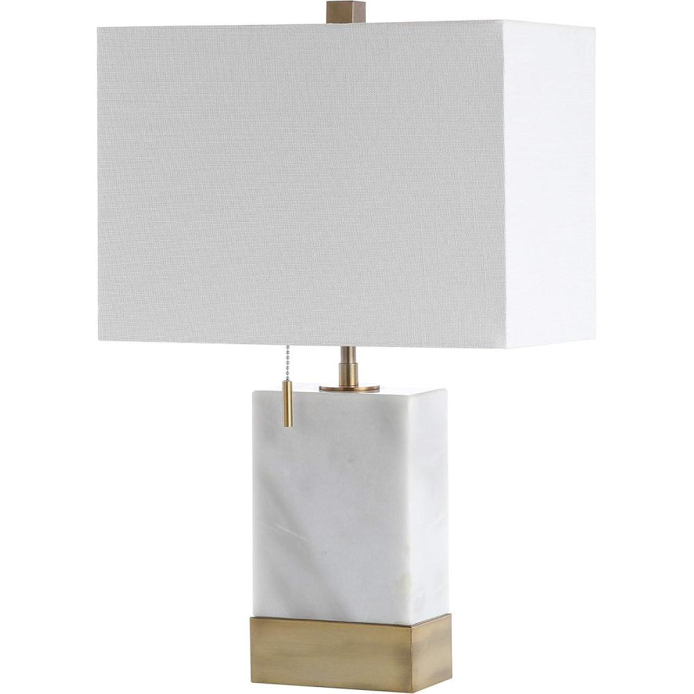 imageJONATHAN Y JYL5054A Trevor 225quot MarbleIron Gold Modern Console LED Table Lamp Bohemian Contemporary Glam Bedside Desk Nightstand Lamp Bedroom Living Room Office College Bookcase WhiteBrass Gold