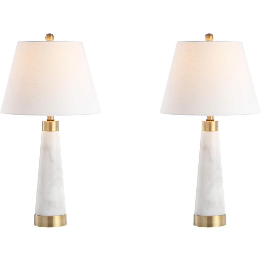 imageJONATHAN Y JYL5055ASET2 Set of 2 Table Lamps Travis 265quot MarbleIron Gold Modern Column LED Table Lamp Bedside Desk Nightstand Lamp for Bedroom Living Room Office White
