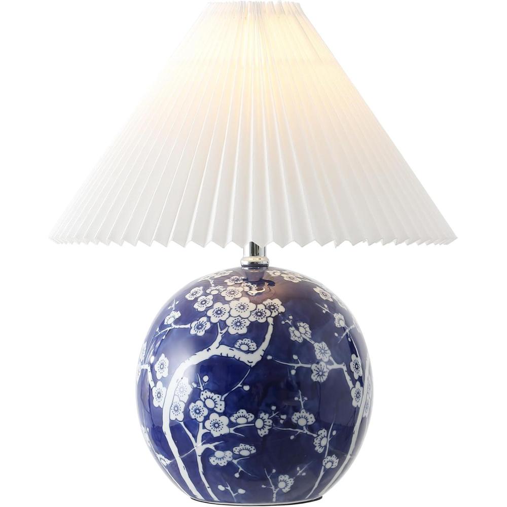 imageJONATHAN Y JYL5056A Shishen 195quot Cottage Classic Chinoiserie Ceramic Orb LED Table Lamp with Pleated Shade GreenWhite for Bedroom Living Room Kitchen Home Office Kids RoomNavyWhite