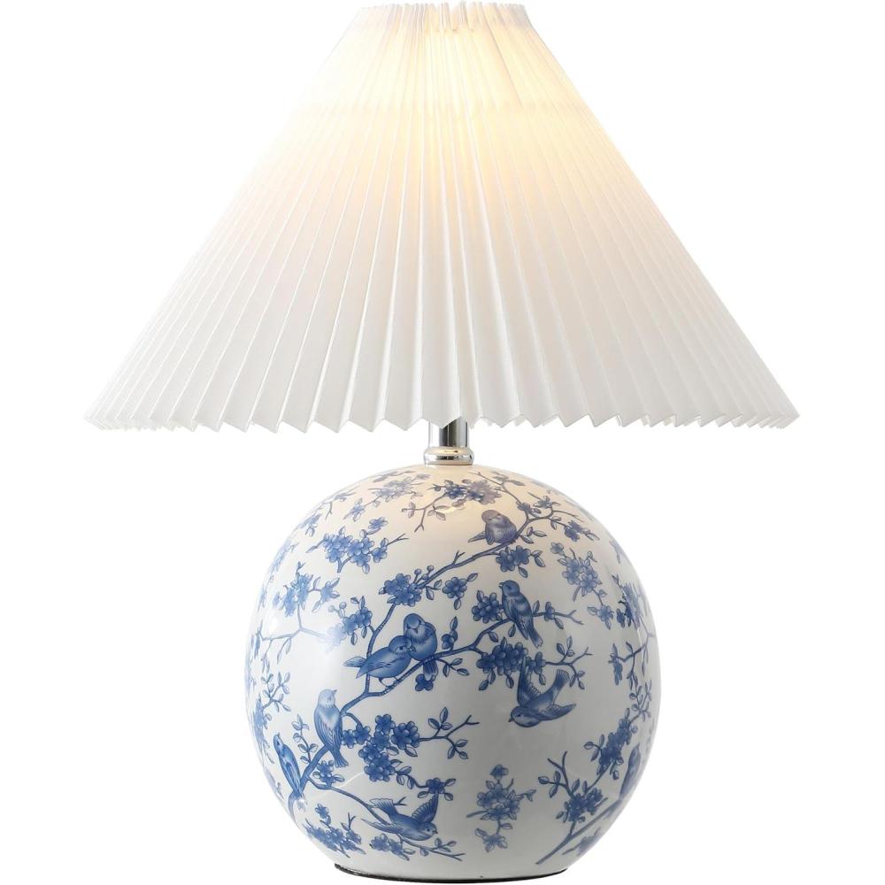 imageJONATHAN Y JYL5056A Shishen 195quot Cottage Classic Chinoiserie Ceramic Orb LED Table Lamp with Pleated Shade GreenWhite for Bedroom Living Room Kitchen Home Office Kids RoomWhiteBlue