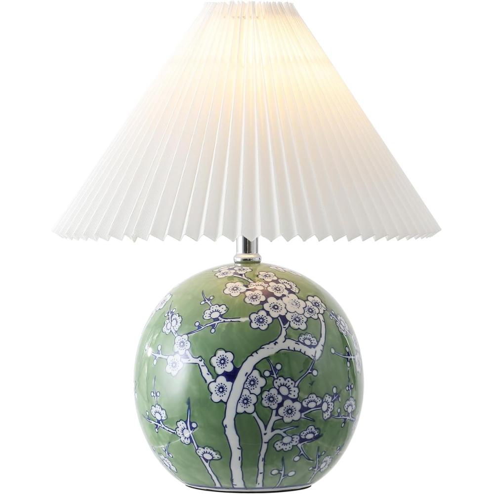imageJONATHAN Y JYL5056A Shishen 195quot Cottage Classic Chinoiserie Ceramic Orb LED Table Lamp with Pleated Shade GreenWhite for Bedroom Living Room Kitchen Home Office Kids RoomGreenWhite