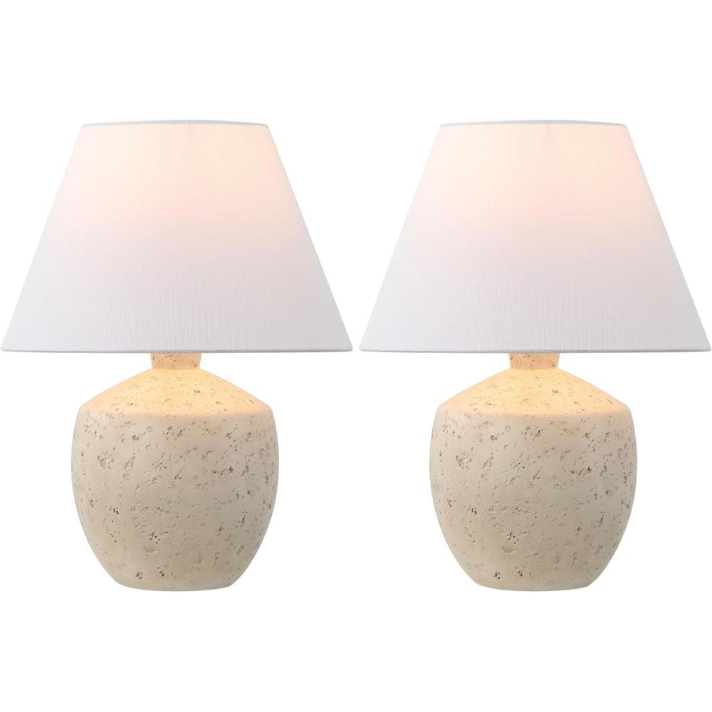 imageJONATHAN Y JYL5606CSET2 Myron 18quot Minimalist Scandinavian Concrete Effect ResinIron LED Table Lamp for Bedroom Living Room Office College Nightstands and Coffee Table Cream Set of 2Cream