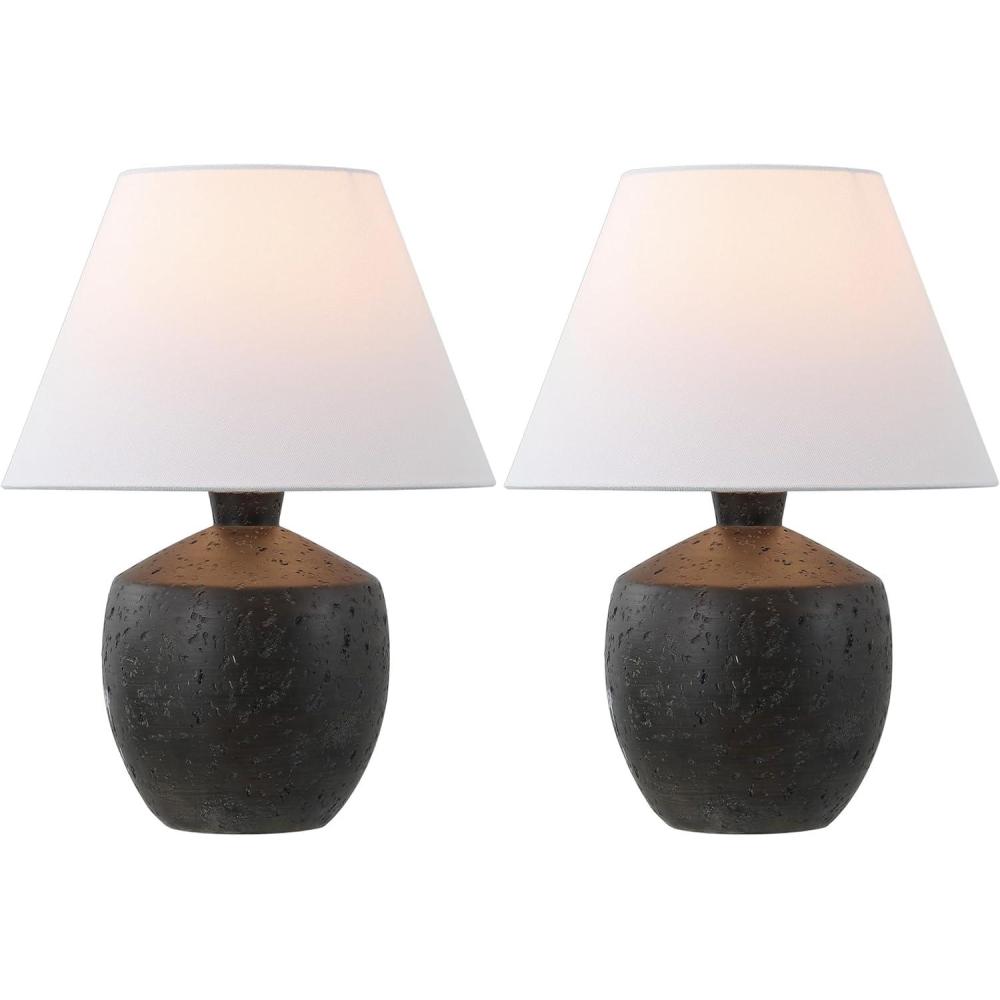 imageJONATHAN Y JYL5606CSET2 Myron 18quot Minimalist Scandinavian Concrete Effect ResinIron LED Table Lamp for Bedroom Living Room Office College Nightstands and Coffee Table Cream Set of 2Black