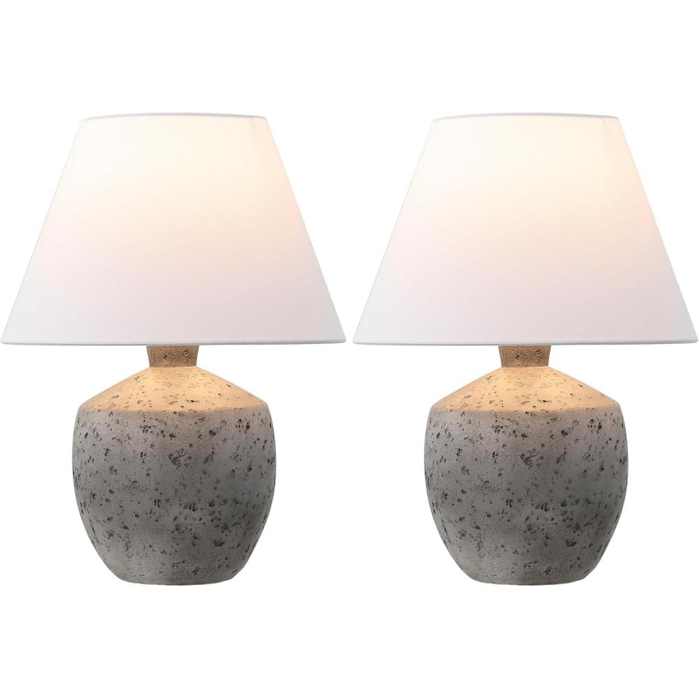 imageJONATHAN Y JYL5606CSET2 Myron 18quot Minimalist Scandinavian Concrete Effect ResinIron LED Table Lamp for Bedroom Living Room Office College Nightstands and Coffee Table Cream Set of 2Antique Gray