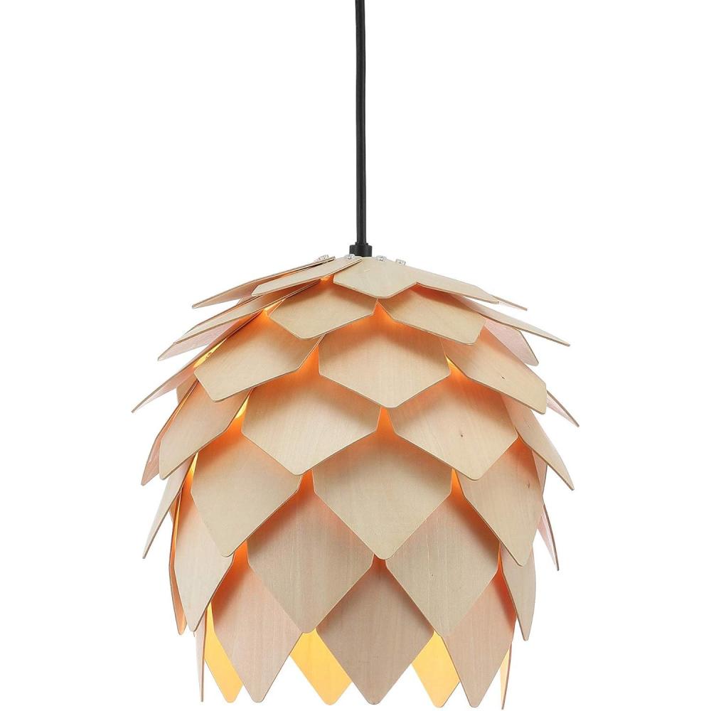 imageJONATHAN Y JYL6125A Simon 1175quot Pinecone Wood LED Pendant Contemporary Dimmable Adjustable Dining Room Living Room Kitchen Foyer Bedroom Hallway Natural