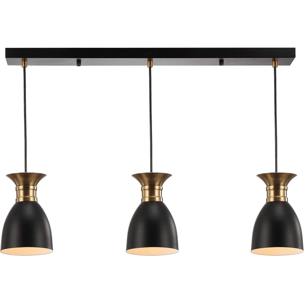imageJONATHAN Y JYL6138A Edison 3325quot Linear 3Light Metal LED Pendant Contemporary Dimmable Dining Room Living Room Kitchen Foyer Bedroom Hallway BlackBrass Gold3325 3 Light
