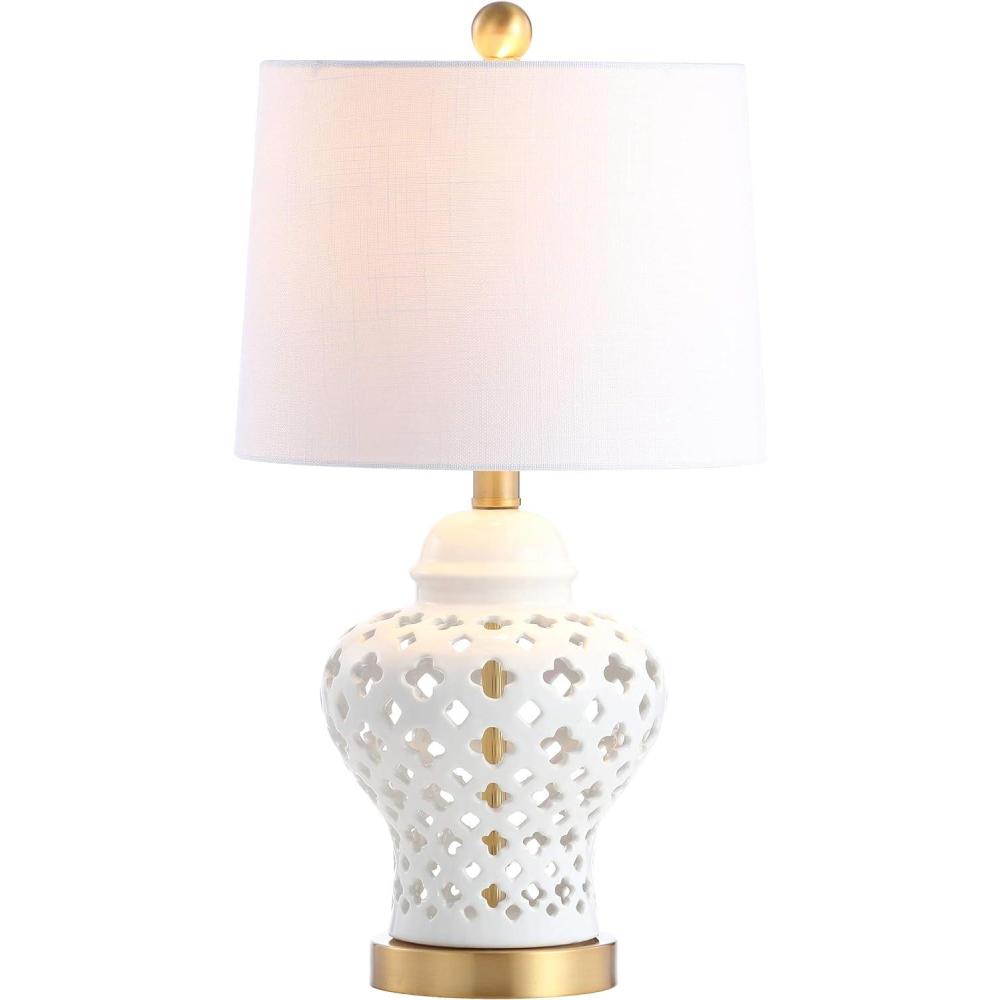imageJONATHAN Y JYL6210A Quatrefoil Fretwork 205quot Pierced Ginger Jar CeramicMetal LED Table Lamp Glam Bedside Desk Nightstand Bedroom Living Room Office College Bookcase LED Bulb Included White
