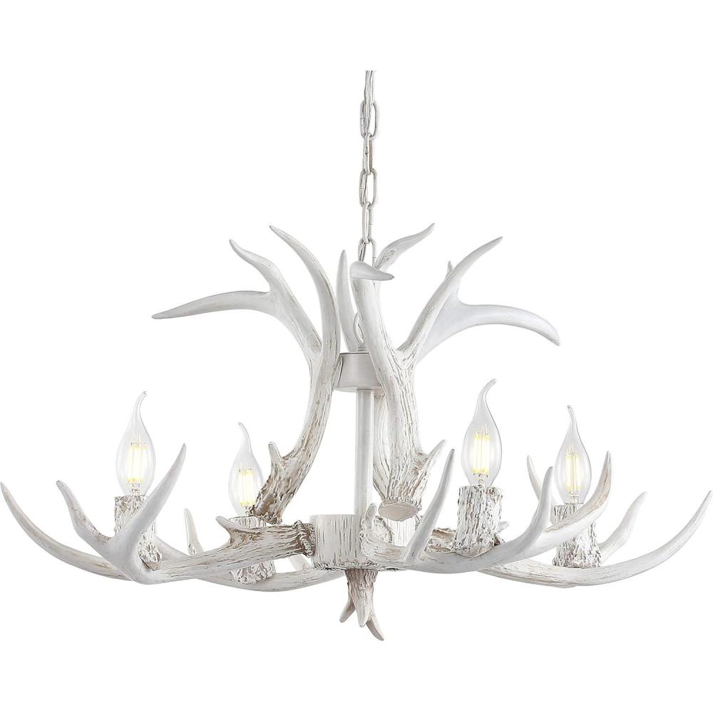imageJONATHAN Y JYL6300A Eldora 30quot Adjustable Resin Antler 5Light LED Chandelier Glam RusticCottageTransitional Dimmable Dining Room Living Room Kitchen Foyer Bedroom BrownWhite