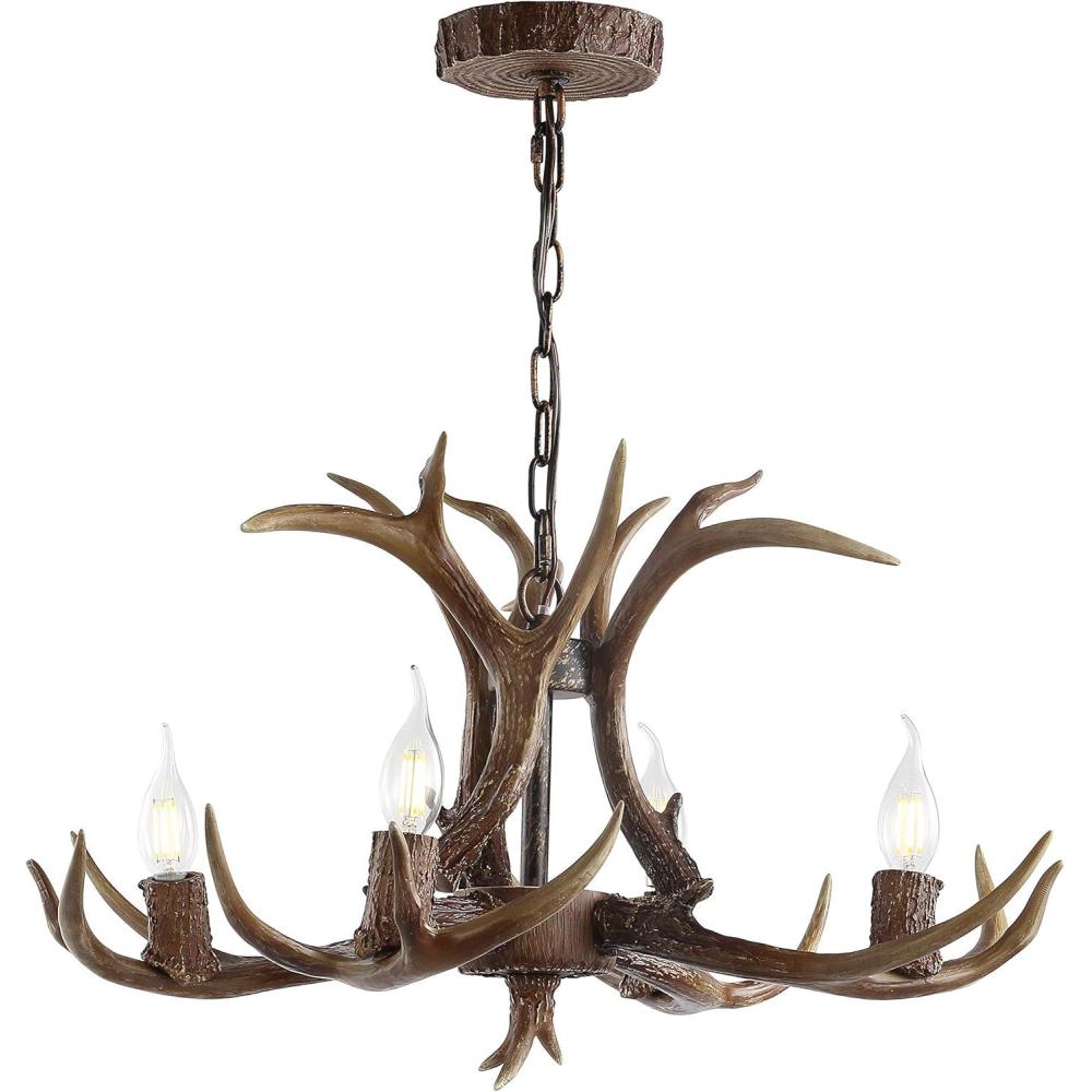imageJONATHAN Y JYL6300A Eldora 30quot Adjustable Resin Antler 5Light LED Chandelier Glam RusticCottageTransitional Dimmable Dining Room Living Room Kitchen Foyer Bedroom BrownBrown