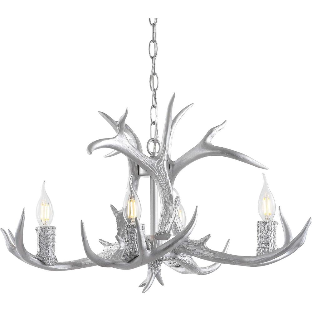 imageJONATHAN Y JYL6300A Eldora 30quot Adjustable Resin Antler 5Light LED Chandelier Glam RusticCottageTransitional Dimmable Dining Room Living Room Kitchen Foyer Bedroom BrownSilver
