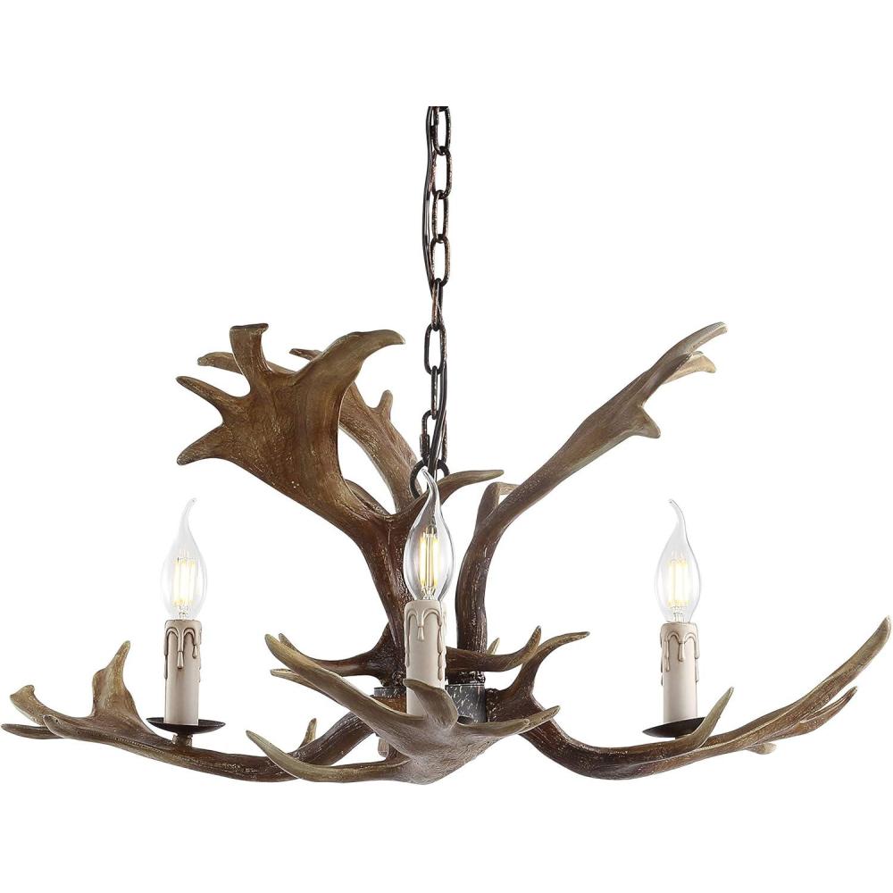 imageJONATHAN Y JYL6303A Eldora 27quot Adjustable Resin Antler 3Light LED ChandelierRustic Cottage Transitional Dimmable Dining Room Living Room Kitchen Foyer Bedroom Brown