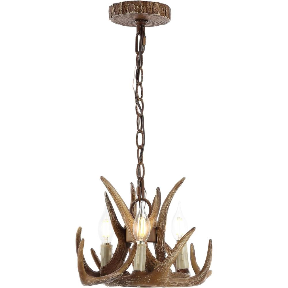imageJONATHAN Y JYL6304A Eldora 18quot Adjustable Resin Antler 3Light LED ChandelierRustic Cottage Transitional Dimmable Dining Room Living Room Kitchen Foyer Bedroom BrownBrown