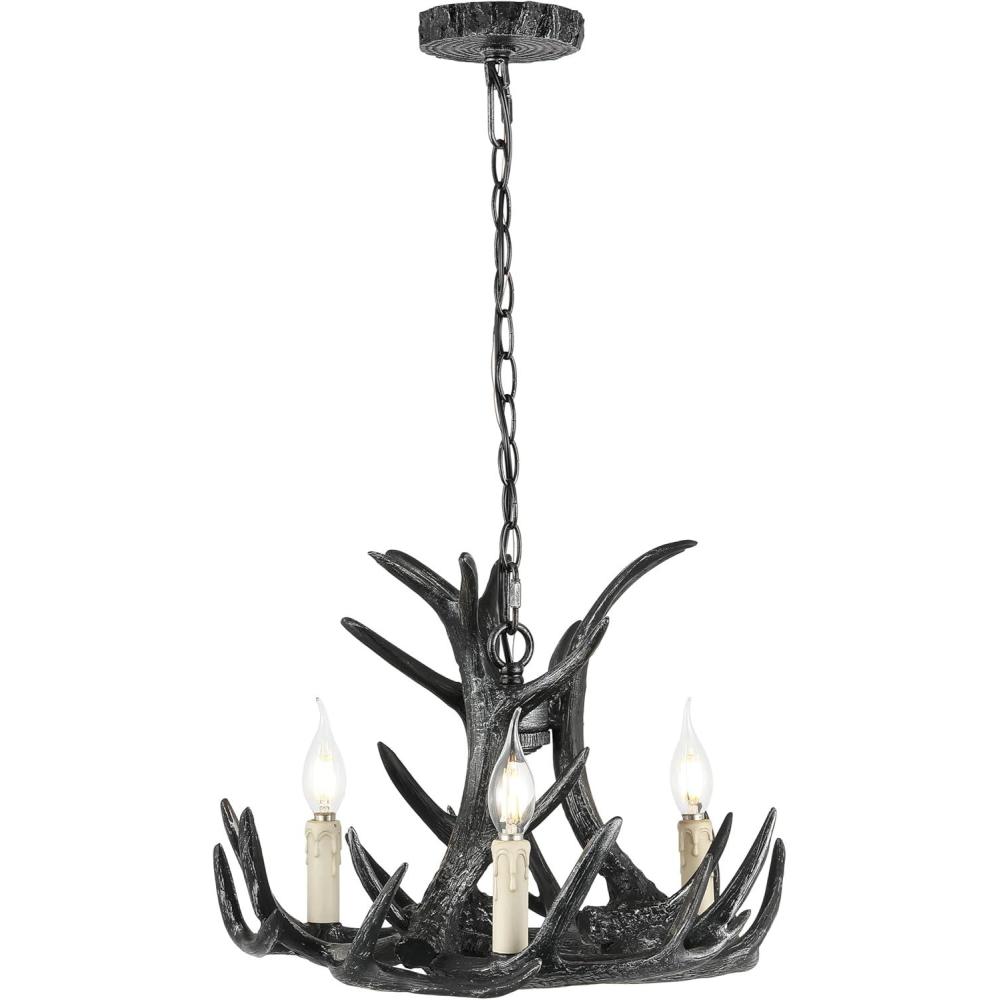 imageJONATHAN Y JYL6304A Eldora 18quot Adjustable Resin Antler 3Light LED ChandelierRustic Cottage Transitional Dimmable Dining Room Living Room Kitchen Foyer Bedroom BrownBlack