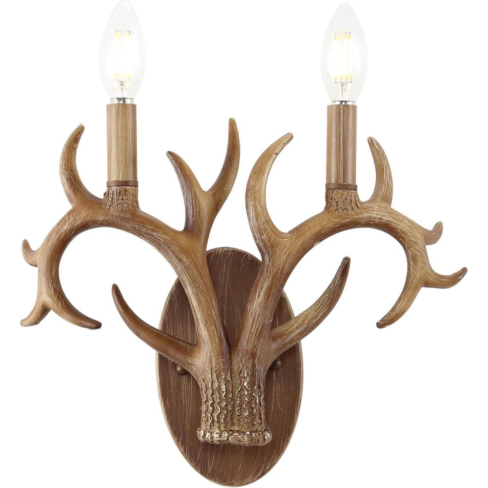 imageJONATHAN Y JYL6307ASET2 Cody 55quot 1Light Southwestern Bohemian ResinIron Faux Antler LED Sconce Brown Wood Finish Set of 2 for Entry Dining Room Hallway and Bathroom2 Light