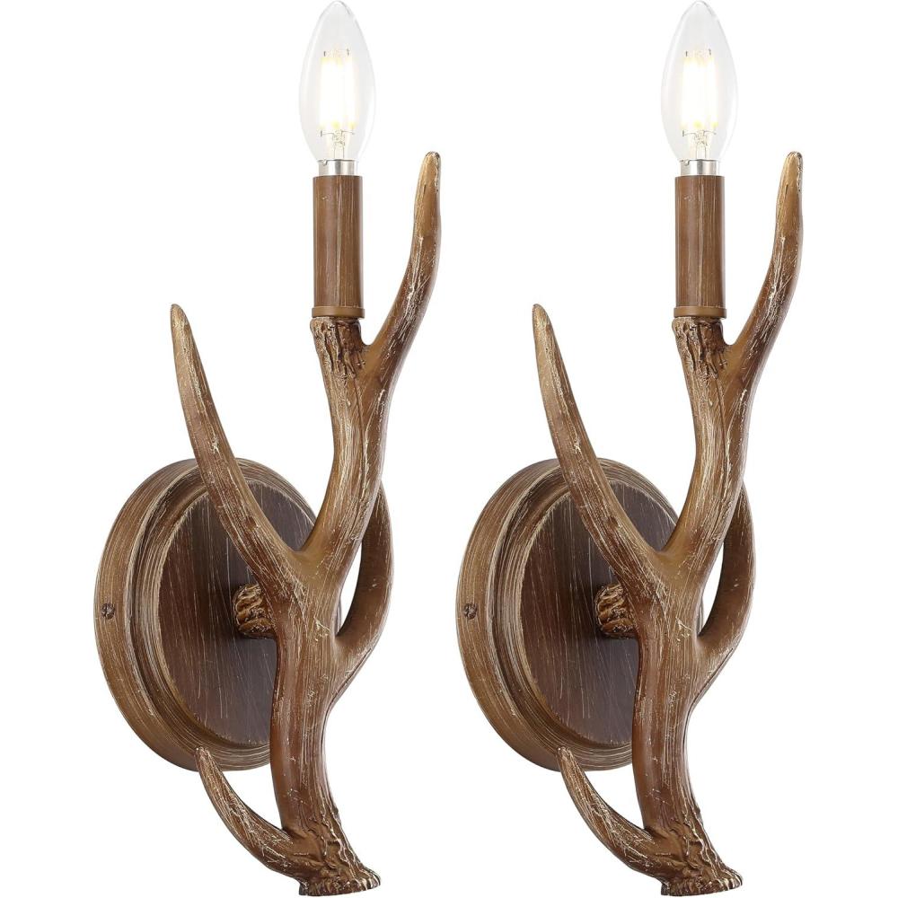 imageJONATHAN Y JYL6307ASET2 Cody 55quot 1Light Southwestern Bohemian ResinIron Faux Antler LED Sconce Brown Wood Finish Set of 2 for Entry Dining Room Hallway and Bathroom1 Light